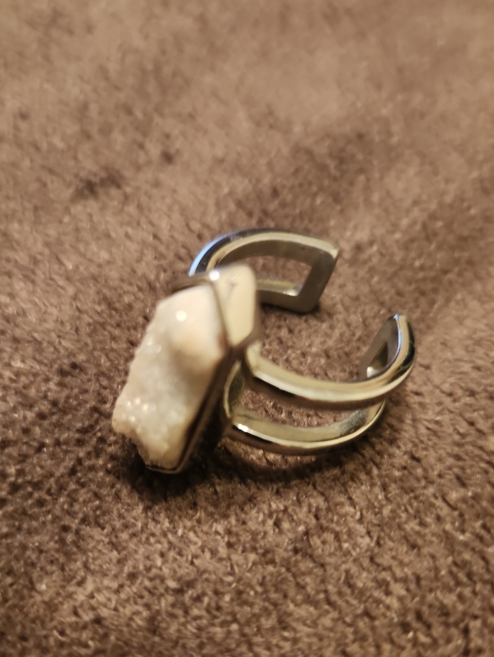 Kinsley Armelle Silver Tone Adjustable Ring with White Druzy Stone